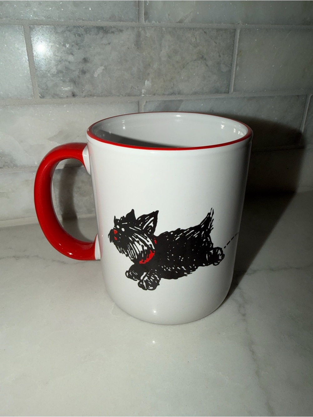 Wizard of Oz White Ceramic Mug with Red Handle and Scottie Dog Graphic